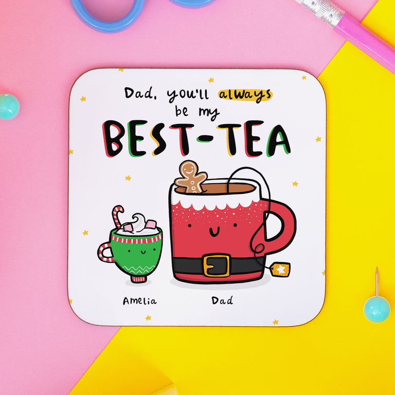 Dad Best-Tea Personalised Christmas Coaster