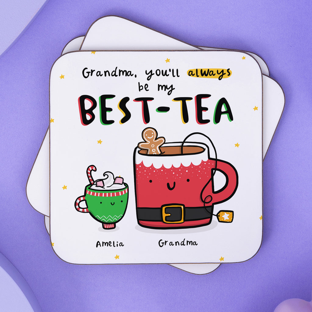 Grandma Best-Tea Personalised Christmas Coaster