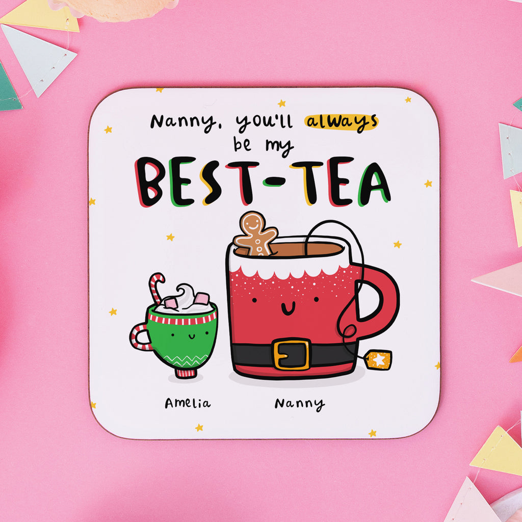 Nanny Best-Tea Personalised Christmas Coaster