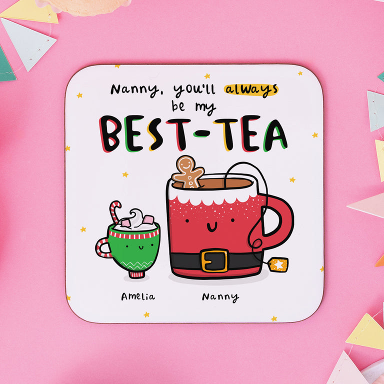 Nanny Best-Tea Personalised Christmas Coaster