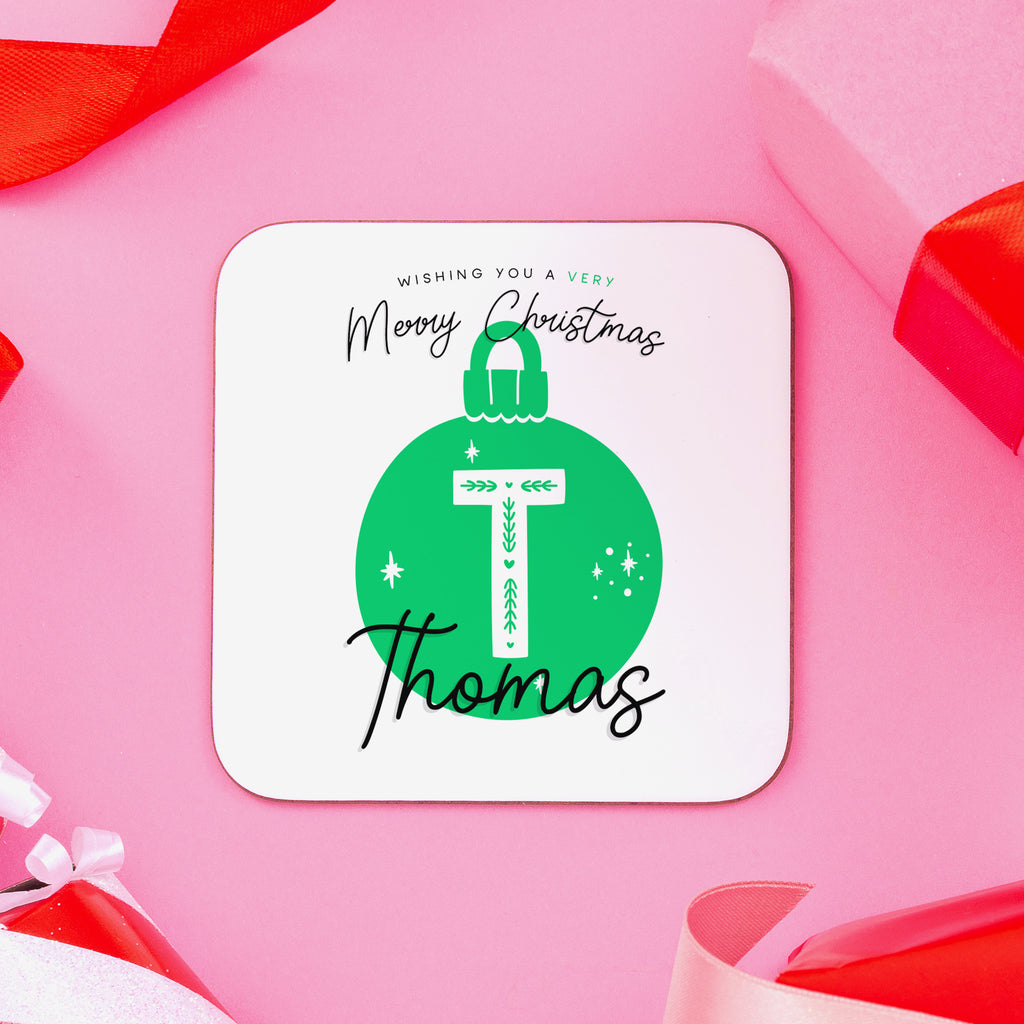 Christmas Bauble Personalised Name Coaster