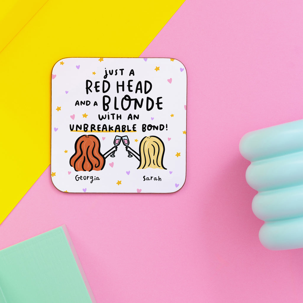 Unbreakable Bond - Red Head and Blonde Personalised Coaster