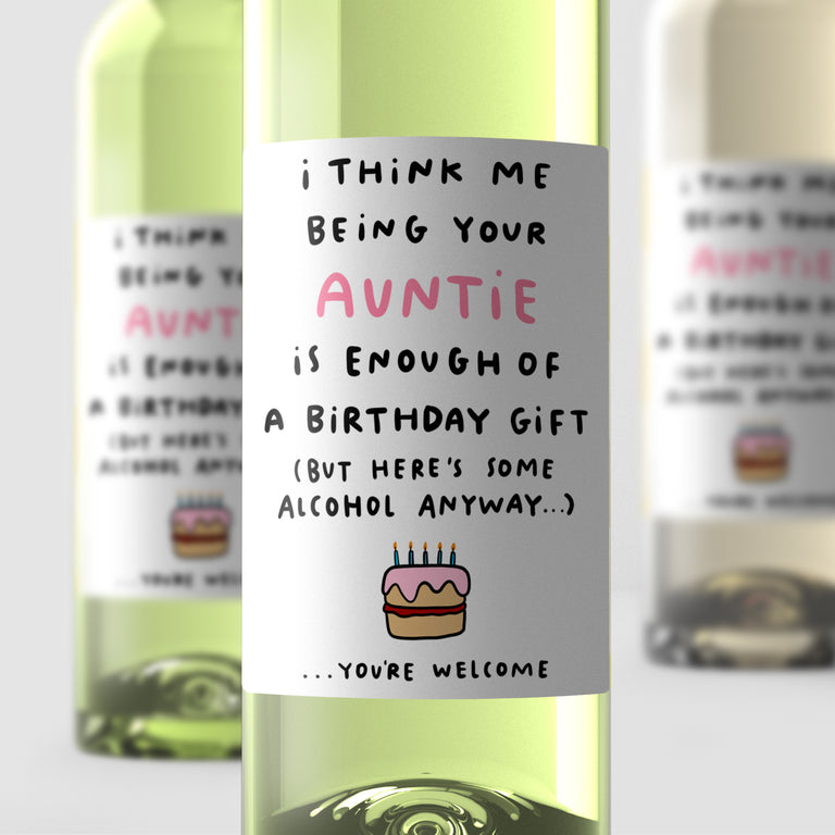 Auntie Enough Birthday Wine Label