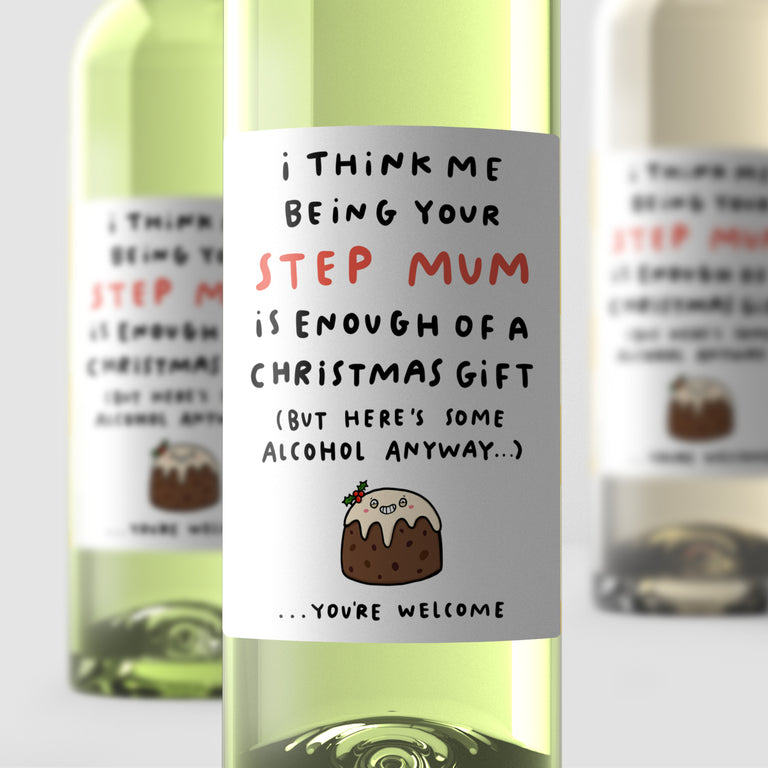 Step Mum Enough Christmas Wine Label
