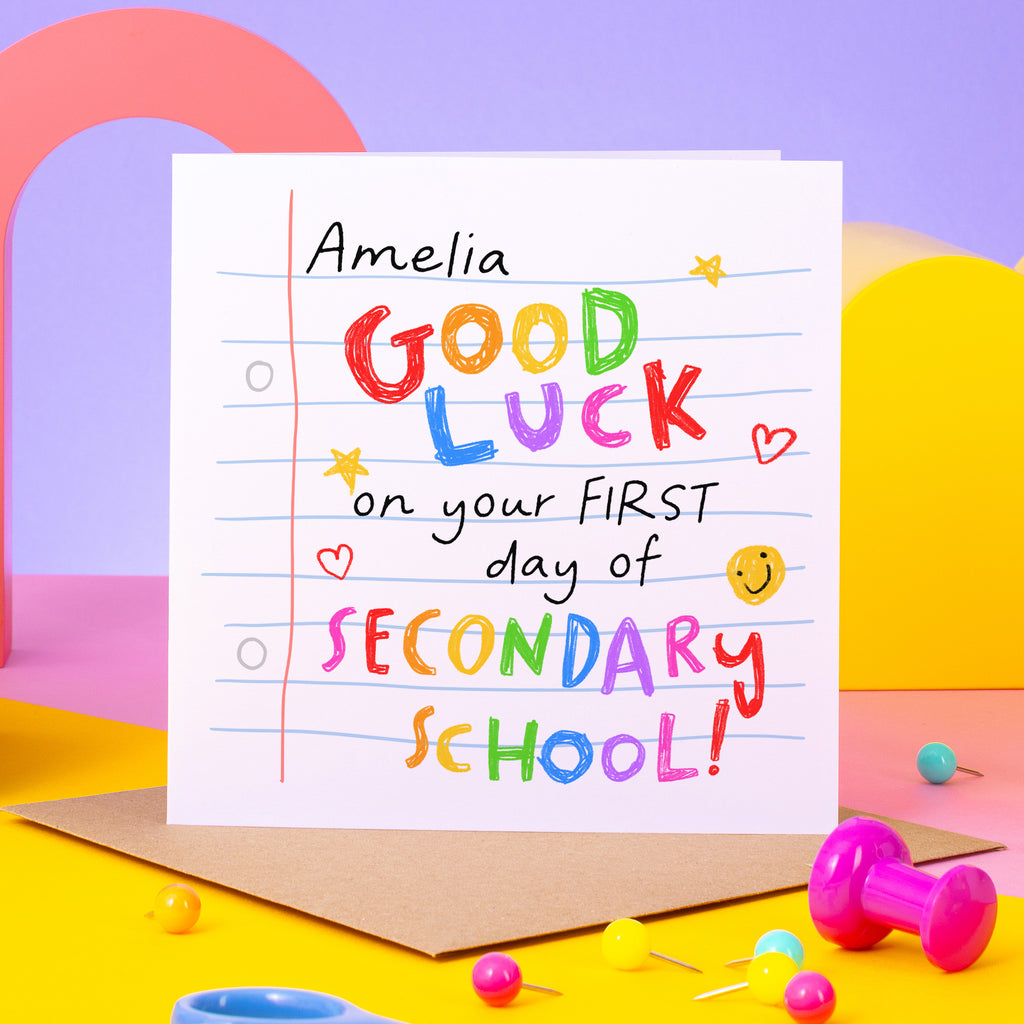 Good Luck On Your First Day Of Secondary School Personalised Card