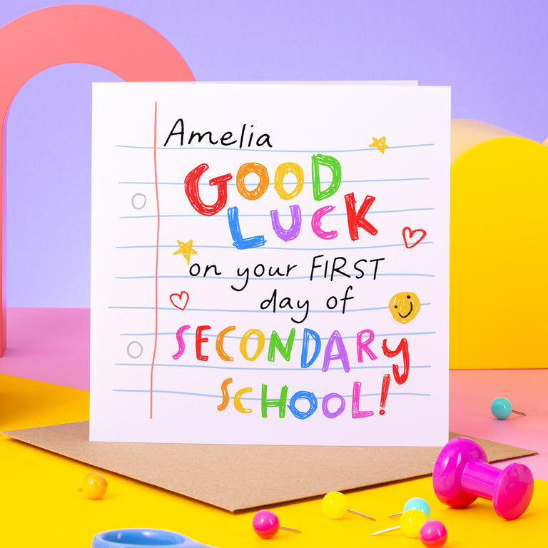 Good Luck On Your First Day Of Secondary School Personalised Card