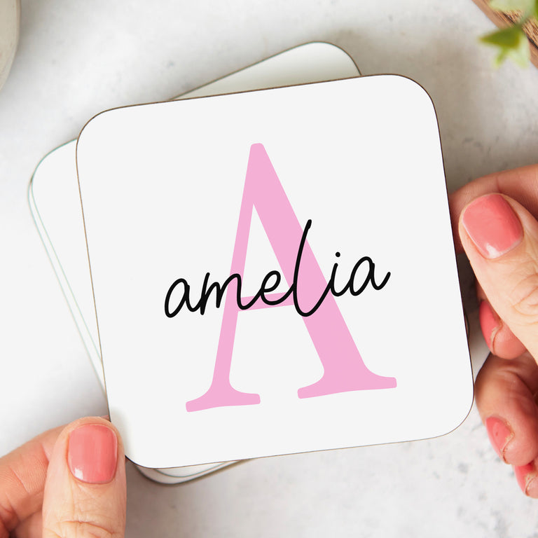 Personalised Coaster - Initial and Name Pink