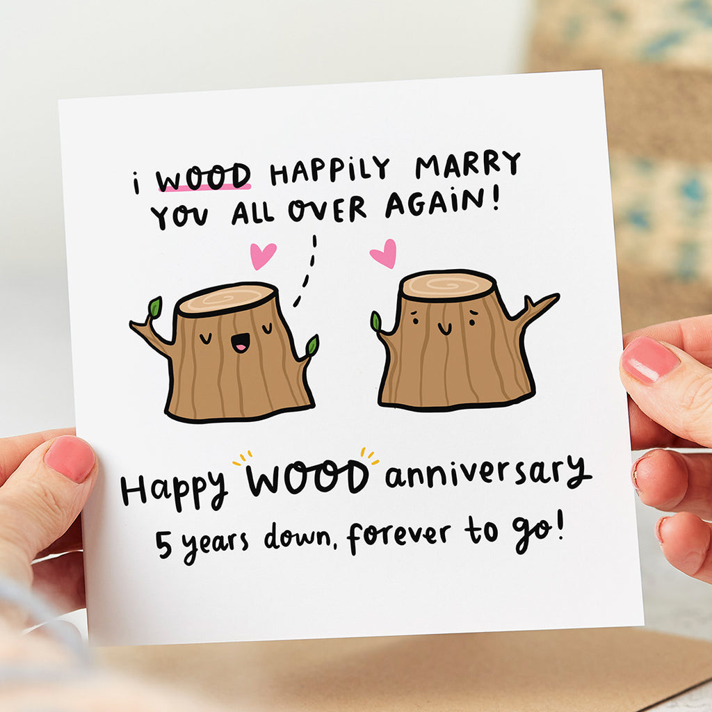 5th Anniversary Card - Wood Marry You Again