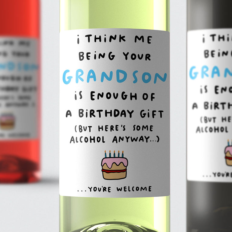 Grandson Enough Birthday Wine Label