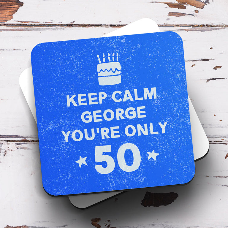 Personalised Birthday Coaster - Keep Calm Blue