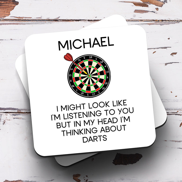 Personalised Coaster - Darts Thinking About