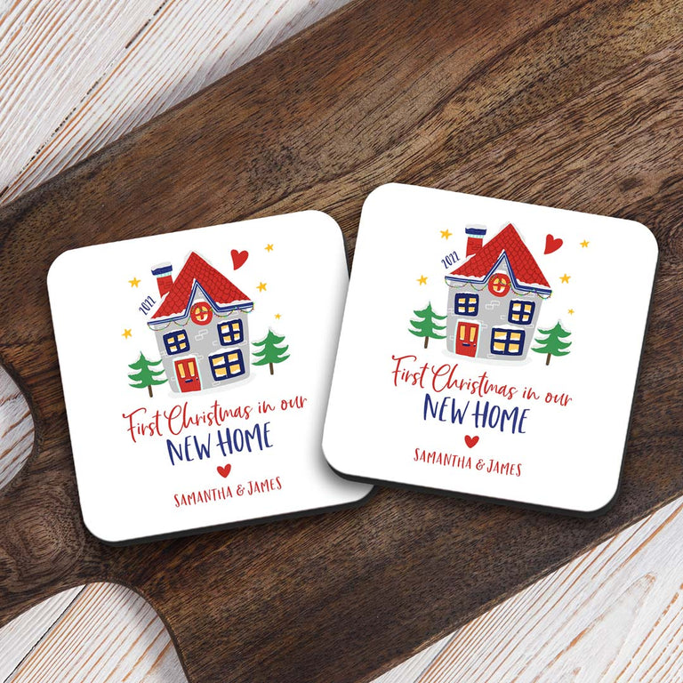 Personalised Set Of 2 Coasters - First Christmas New Home