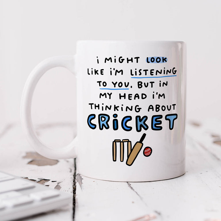 Personalised Mug - Cricket Thinking About