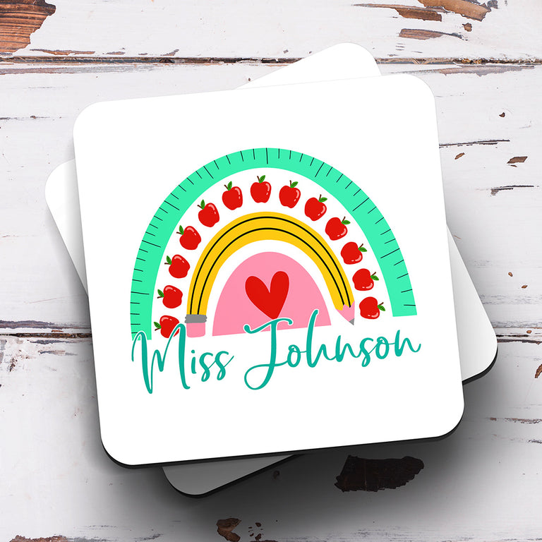 Personalised Teacher Coaster - Apple Rainbow