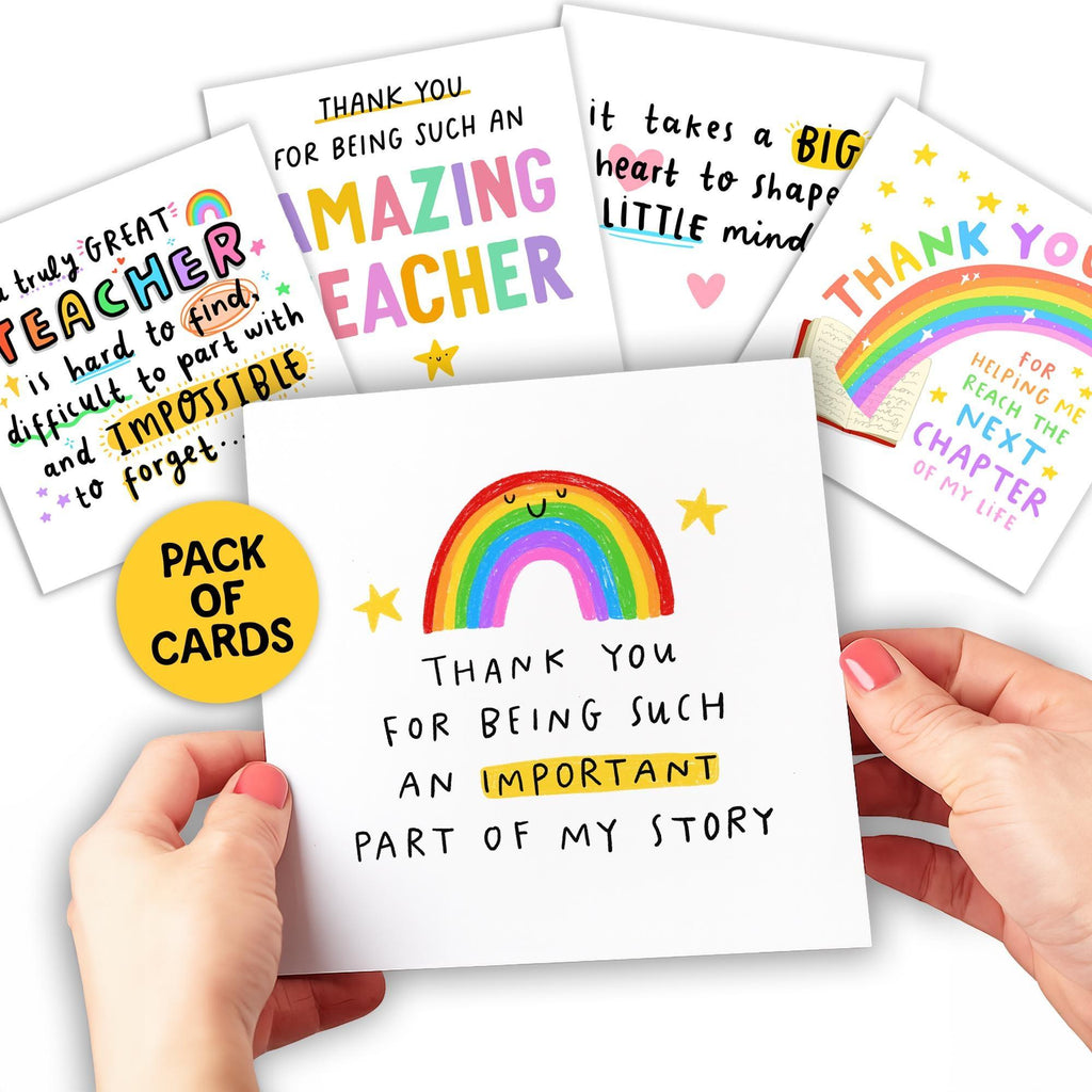 Fun Teacher Multipack Thank You Cards | End Of School, Nursery | Pack of 5, 10, 15, 20, 30, 40 or 50 Cards | For Teaching Assistant, Head Teacher, Daycare, Nursery