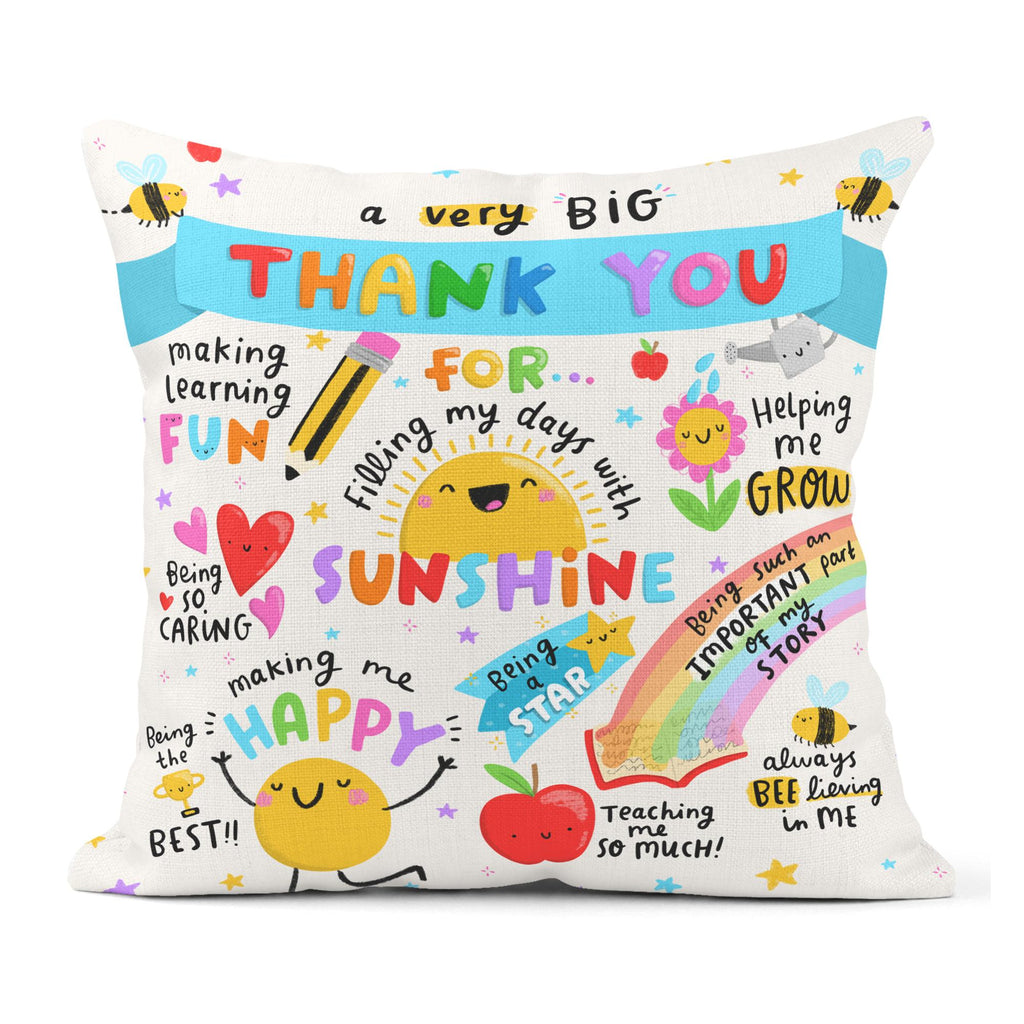 Thank You Teacher Cushion - End of School Gift - For Daycare, Nursery, Teaching Assistant, SENCO, Child Minder, Baby Sitter