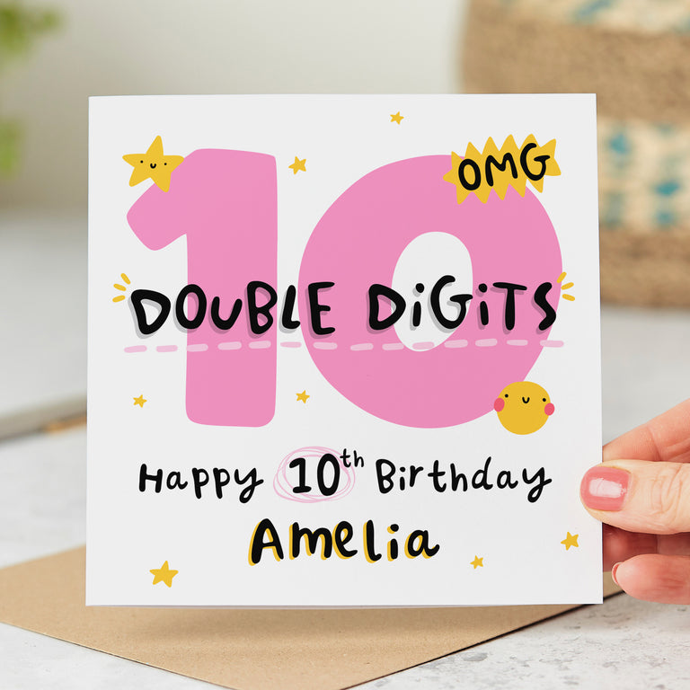10th Birthday Card Pink Double Digits