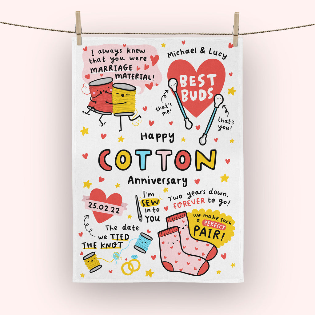 Cotton Anniversary Personalised Tea Towel