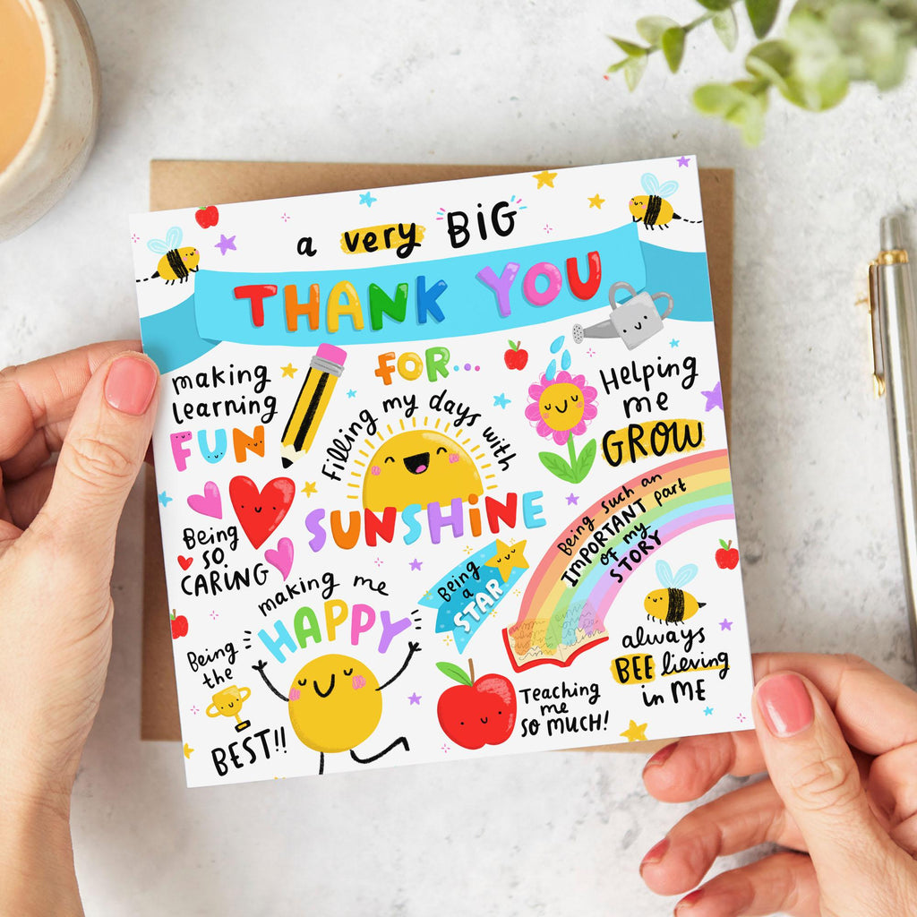 A Very Big Thank You Card For Teacher - End Of School, Teaching Assistant, Daycare, Nursery, Childminder, SENCO