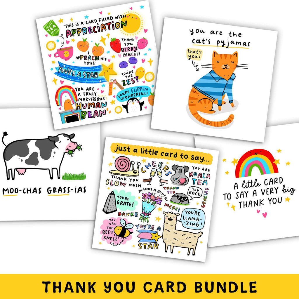 Fun Thank You Card Pack | Bundle of 5 Greeting Cards | Appreciation, For Friend, Teacher, Colleague, Nurse, Doctor