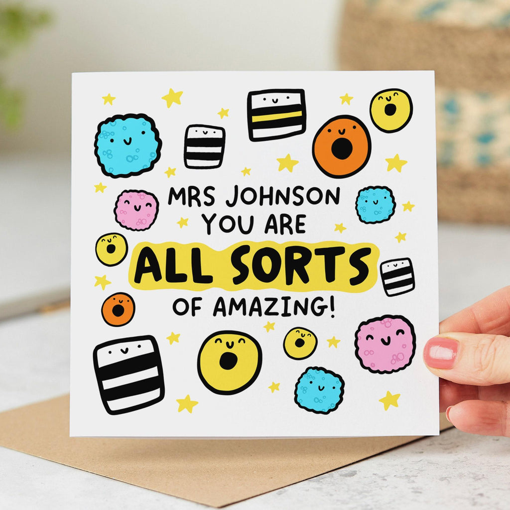 Teacher Thank You Card, You Are All Sorts Of Amazing