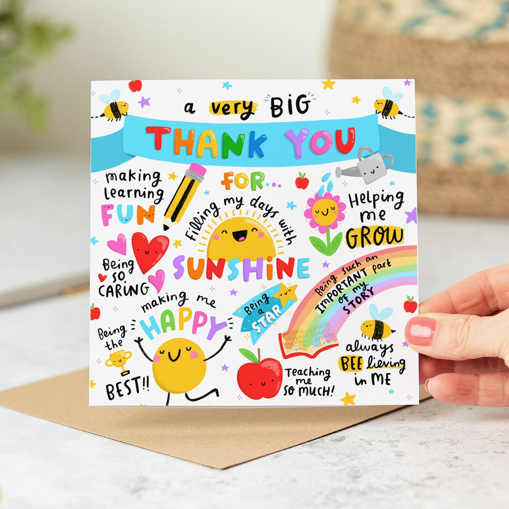 A Very Big Thank You Card For Teacher - End Of School, Teaching Assistant, Daycare, Nursery, Childminder, SENCO