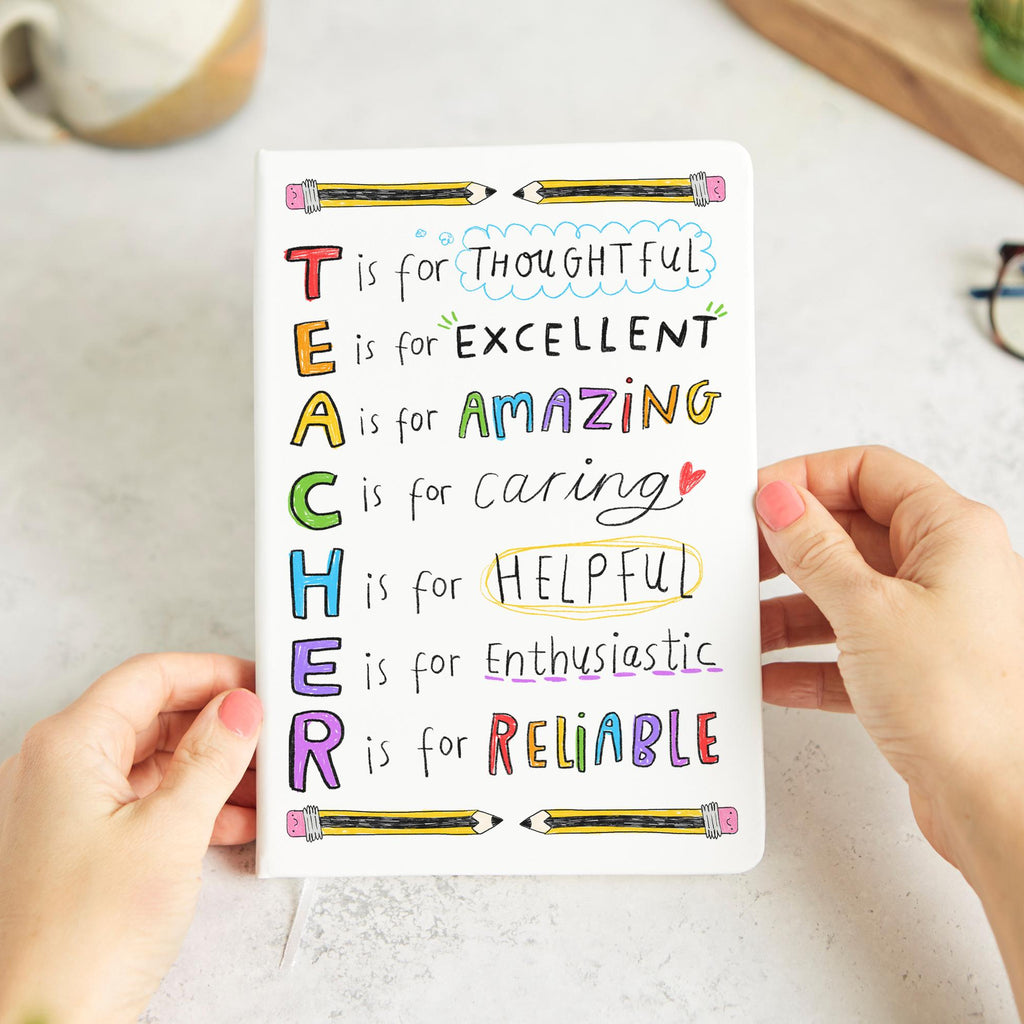 Teacher Gift Notebook | Thank You Teacher End of Term Gift | TEACHER Word Acrostic A5 Lined Journal | Teacher Appreciation Leaving Present