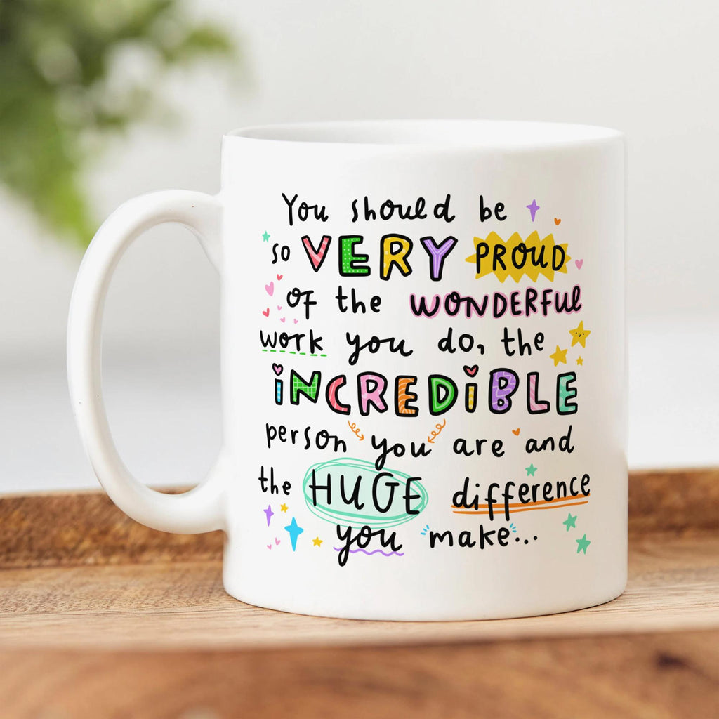 Teacher SENCO Thank You Gift Set | Mug, Coaster & Card Bundle | Cute Appreciation Gift For Key Worker, Teaching Assistant, SENCO, Keyworker, SEN Counsellor | Hear The Words Aren't Spoken Card, Better Place By Existing Coaster, Incredible Person Mug