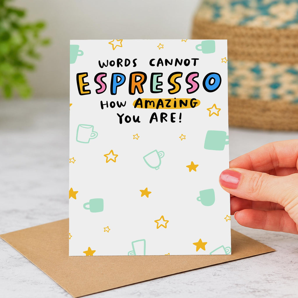 Words Cannot Espresso Gift Card Holder - Funny Teacher Gift - Coffee Lover, Employee, Friend, Colleague, Teacher Thank You, Appreciation End of School Gift - For Teaching Assistant, Nursery, Daycare, Childminder, Head Teacher, Tutor, Coach, Mentor, SENCO