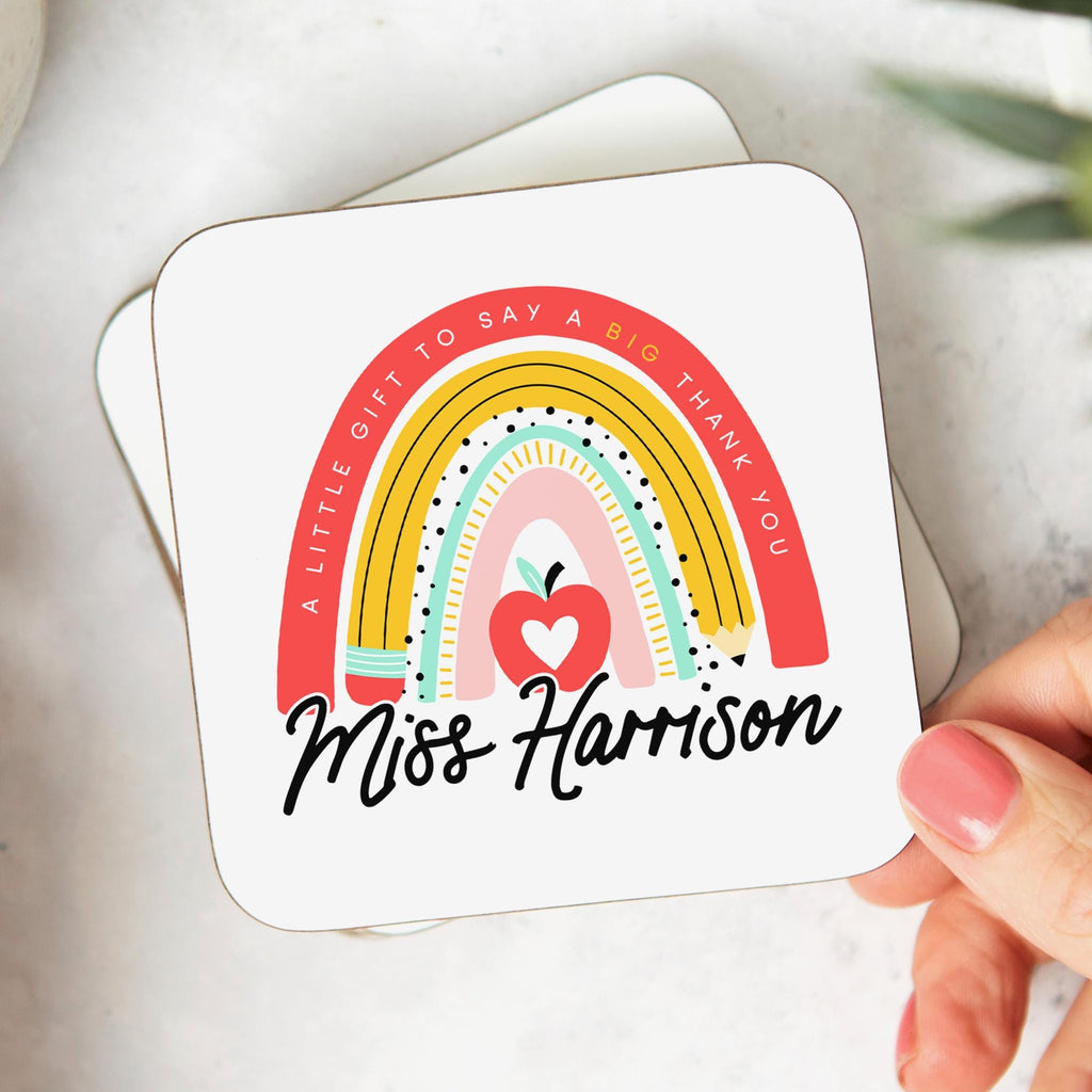 Thank You Coaster, Gift for Teacher, End of Term Gift, Little Gift To Say A Big Thank You, Rainbow, Apple