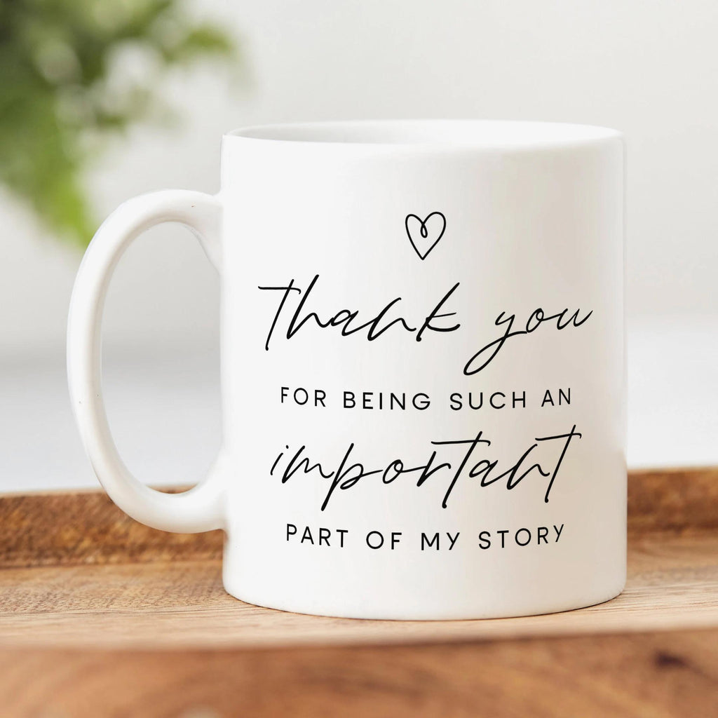 Set of 5 Mugs - Thank You For Being Such An Important Part of My Story - Black Text - Mug Gift Bundle - Thank You Appreciation Teacher Gift, End of School, Doctor Nurse Gift, Surgery Thank You, Physio, Recovery, Colleagues