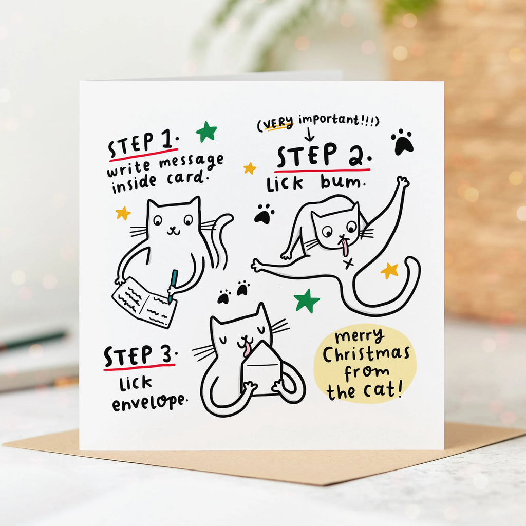 Cat Licked The Envelope Christmas Card