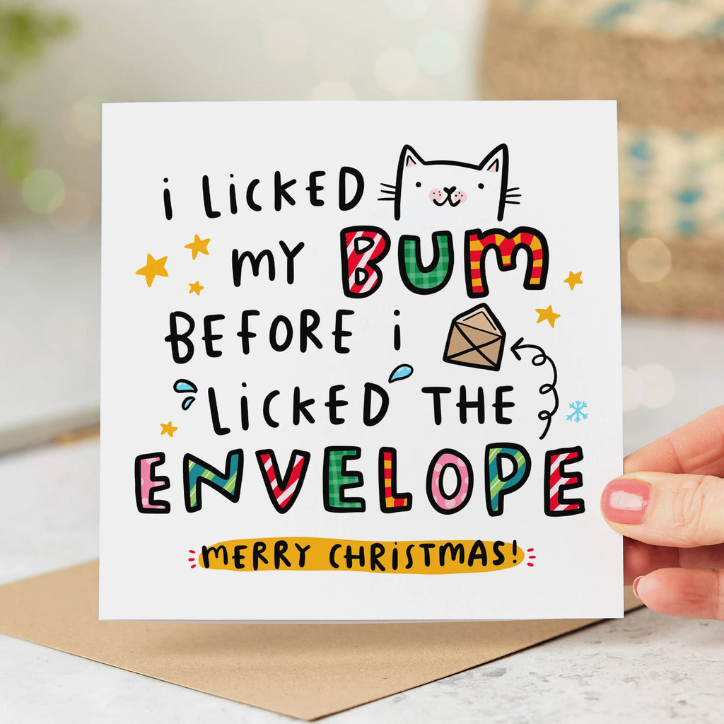 Cat Licked The Envelope Christmas Card