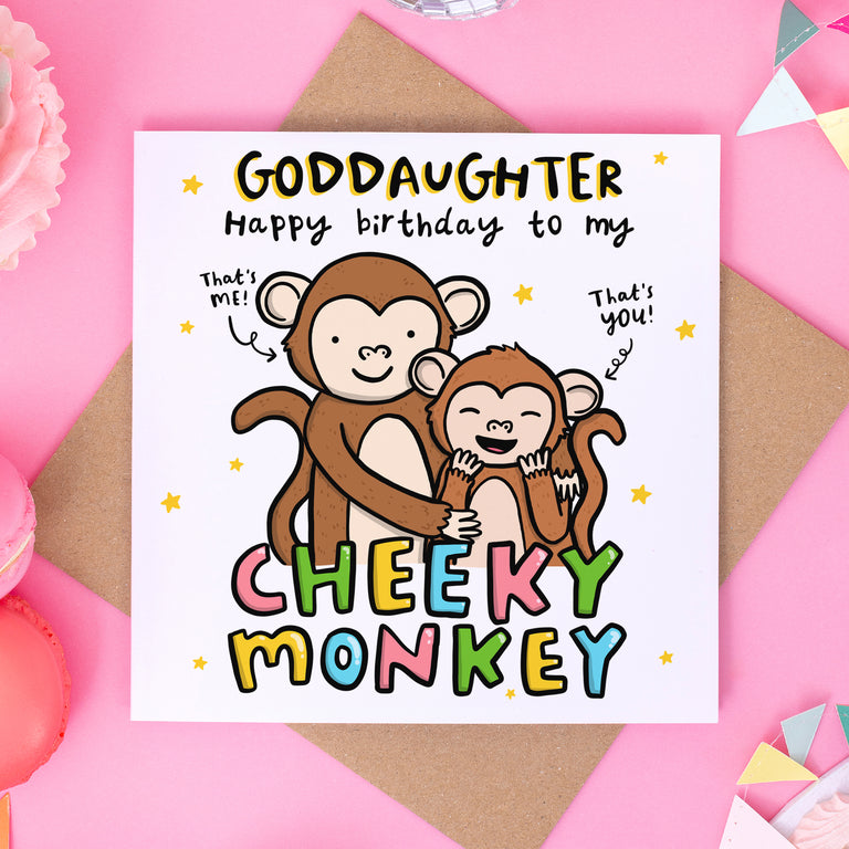 Goddaughter Cheeky Monkey Birthday Card