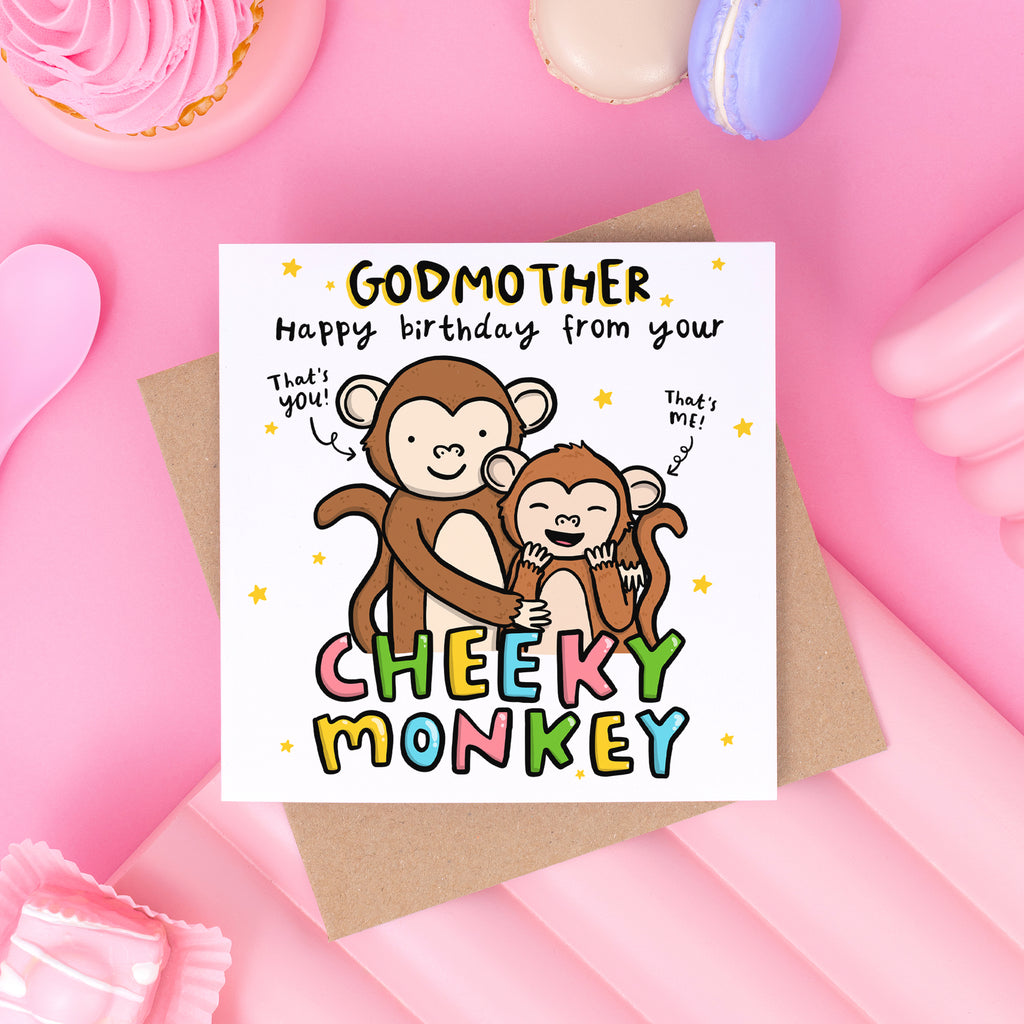 Godmother Cheeky Monkey Birthday Card