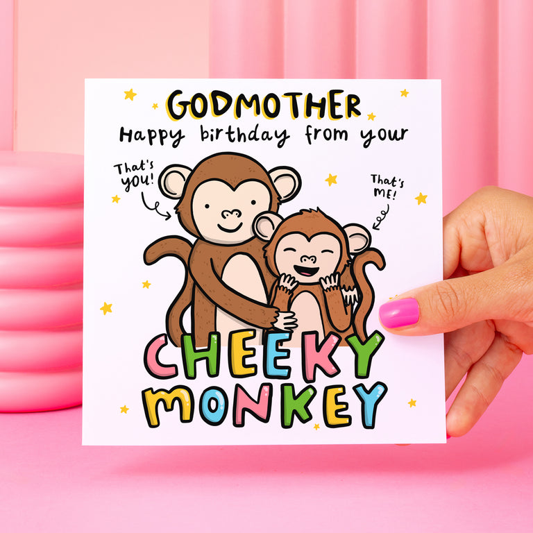 Godmother Cheeky Monkey Birthday Card