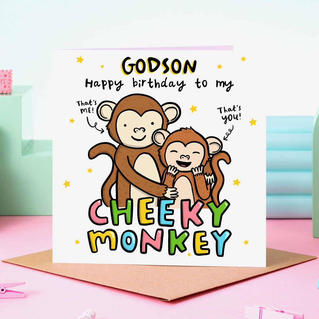 Godson Cheeky Monkey Birthday Card