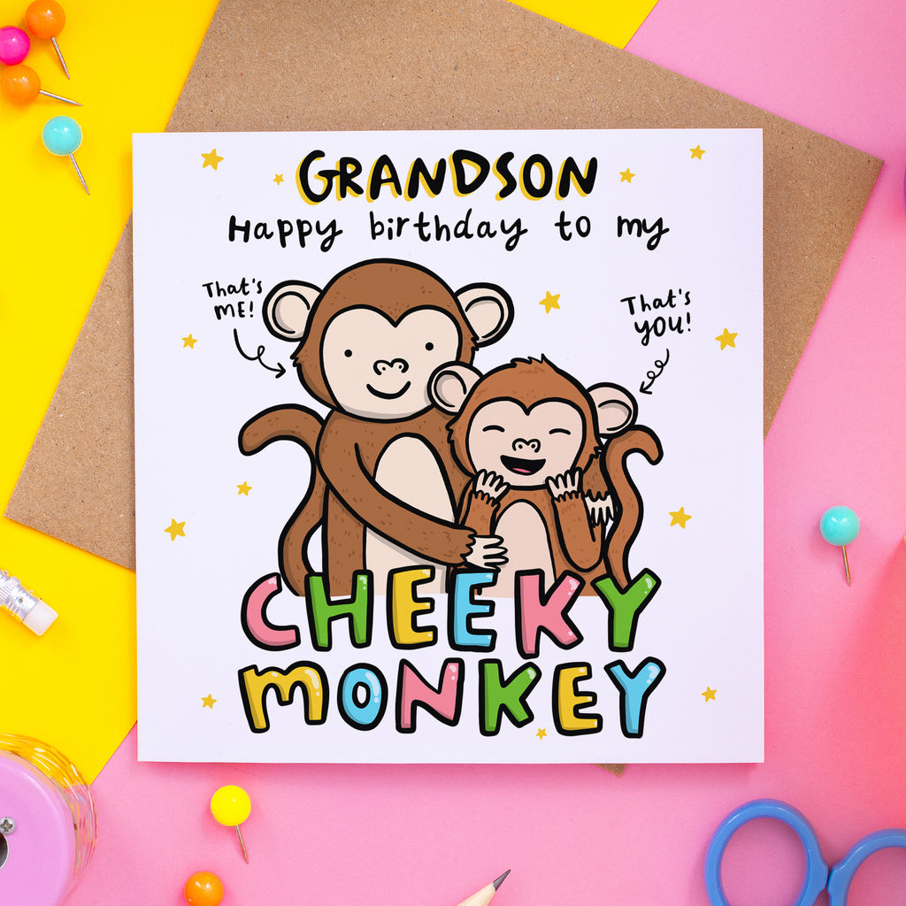 Grandson Cheeky Monkey Birthday Card