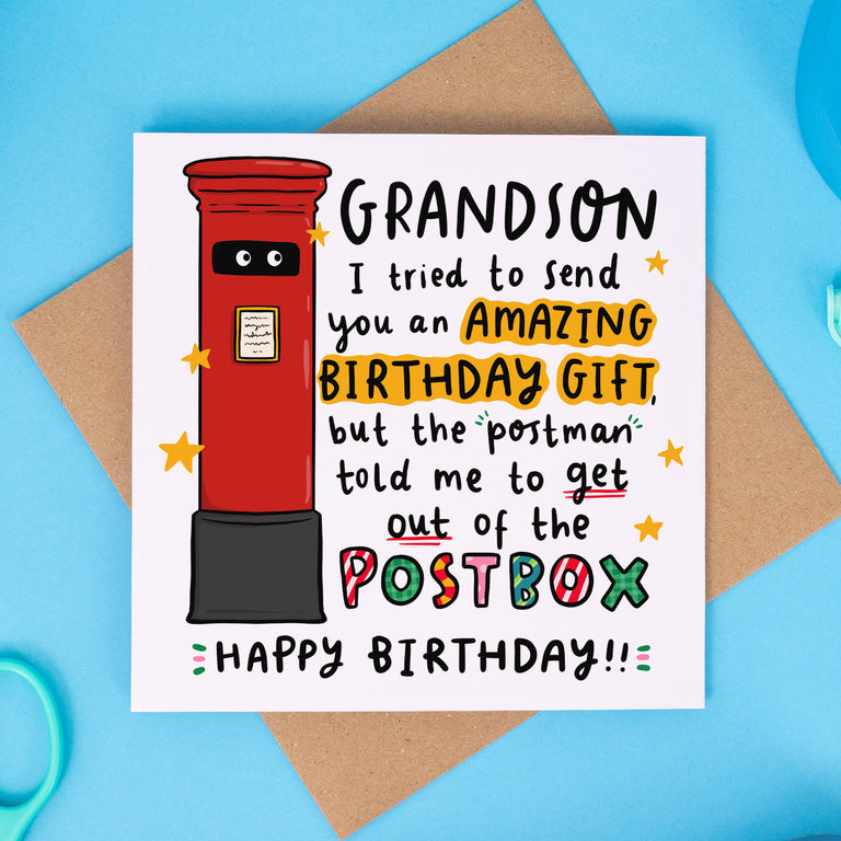 Grandson Post Box Birthday Card