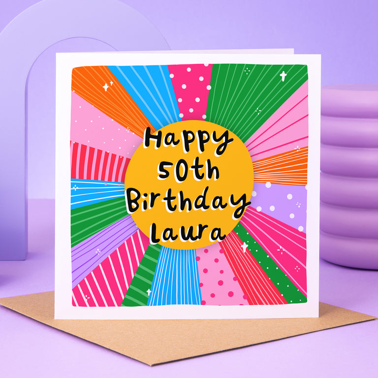 Happy 50th Birthday Personalised Name Card