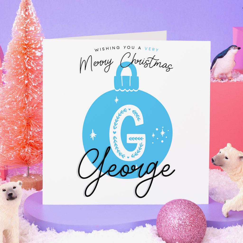 Christmas Bauble Personalised Name Card - Blue