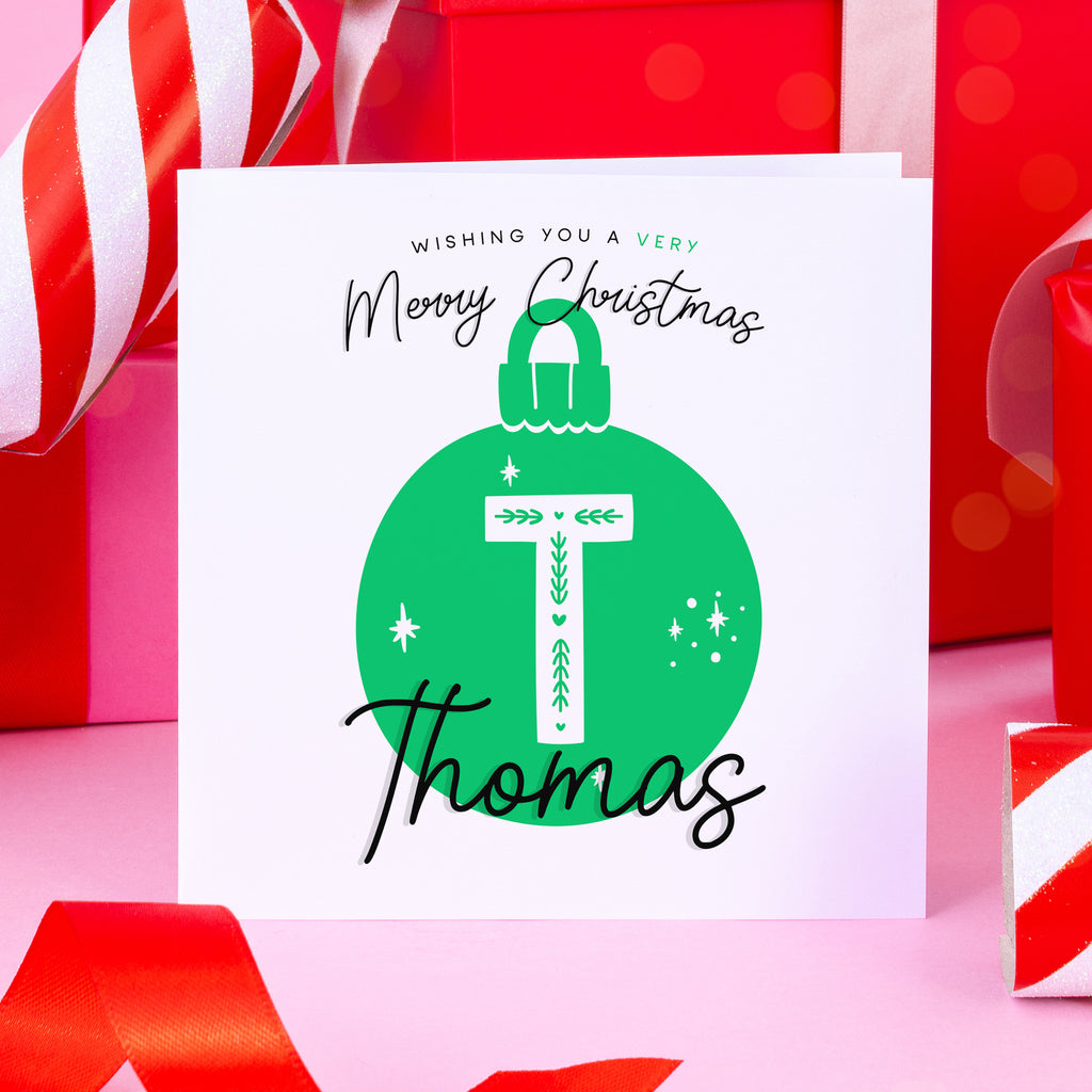 Christmas Bauble Personalised Name Card - Green