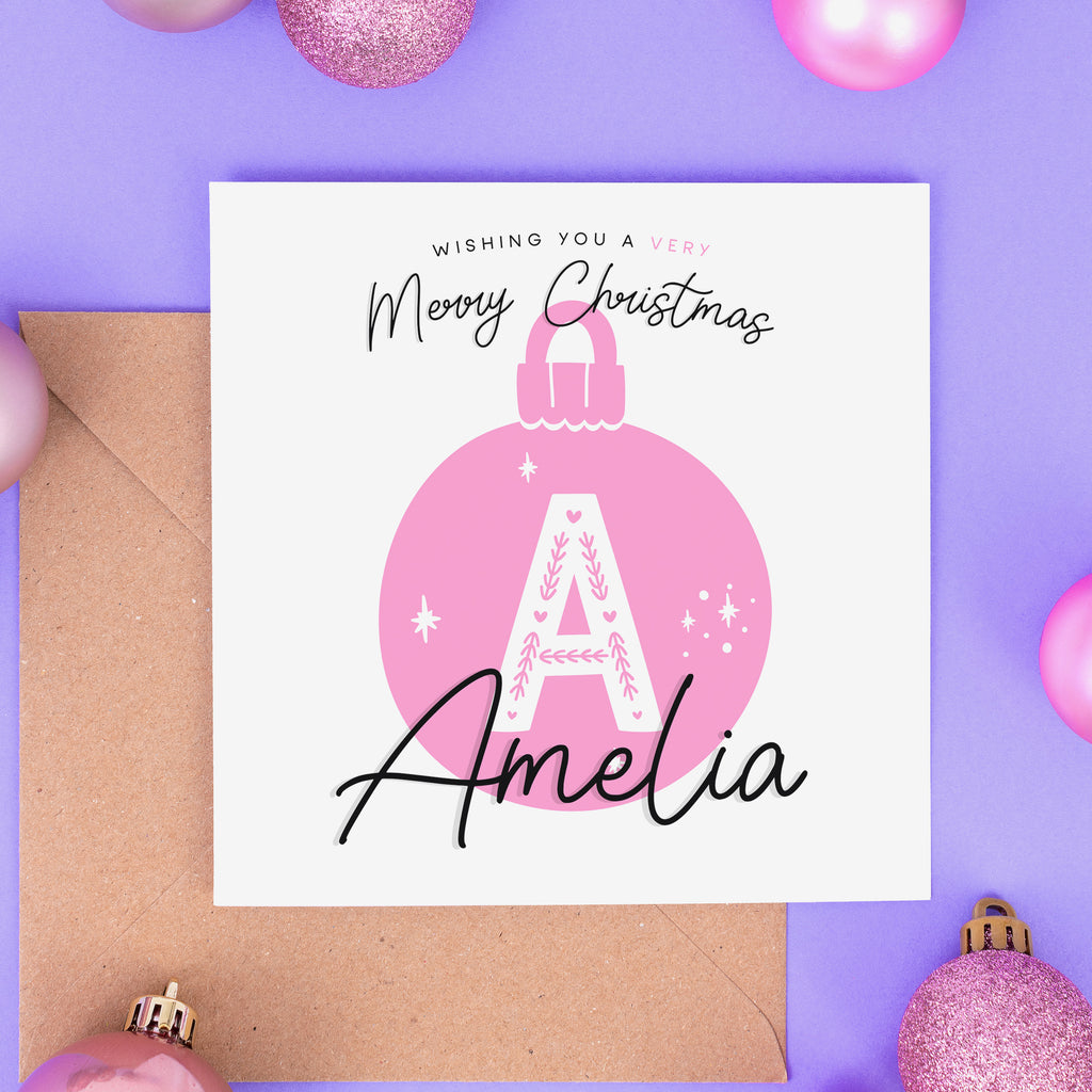 Christmas Bauble Personalised Name Card - Pink