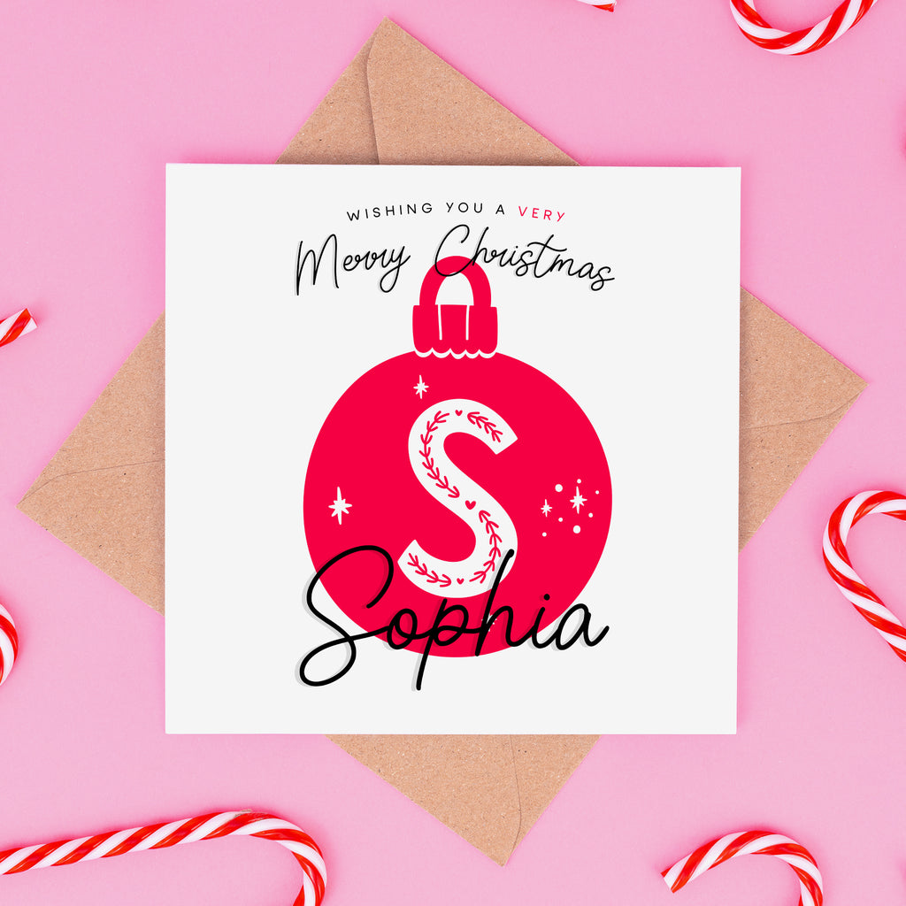 Christmas Bauble Personalised Name Card - Red