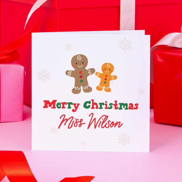 Personalised Merry Christmas Teacher Card - Gingerbread