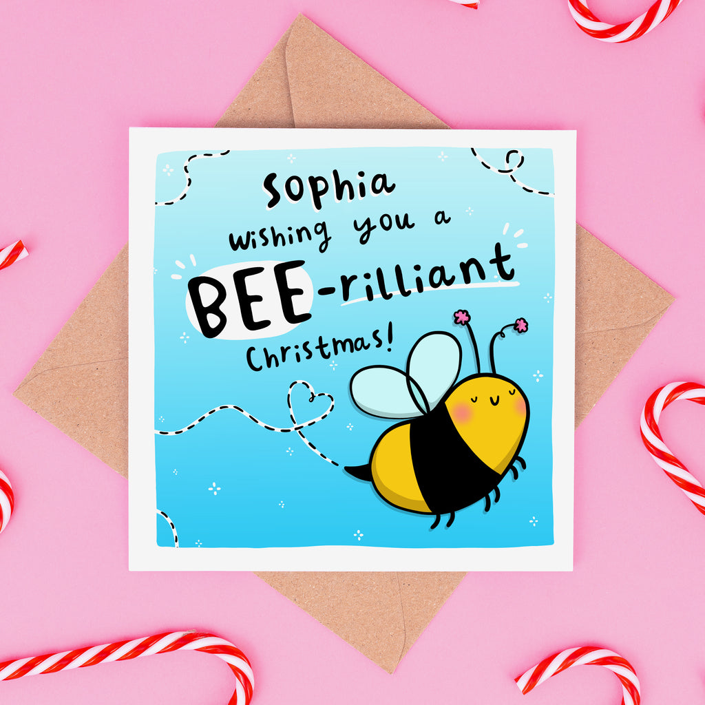 Bee-Rilliant Christmas - Personalised Name Christmas Card