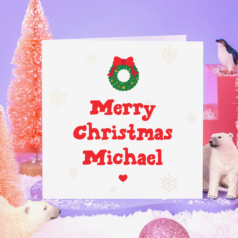 Merry Christmas - Wreath - Personalised Christmas Card