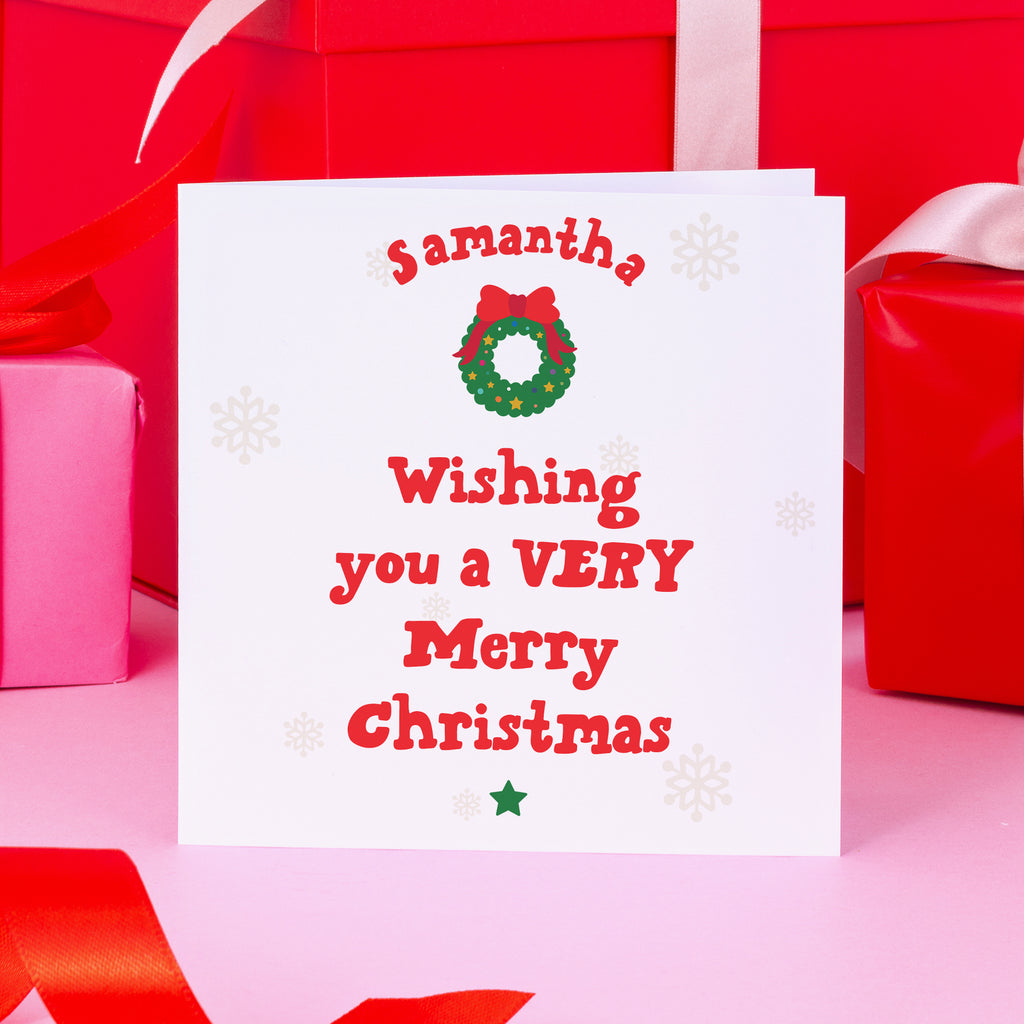 Wishing You A Very Merry Christmas - Wreath - Personalised Christmas Card