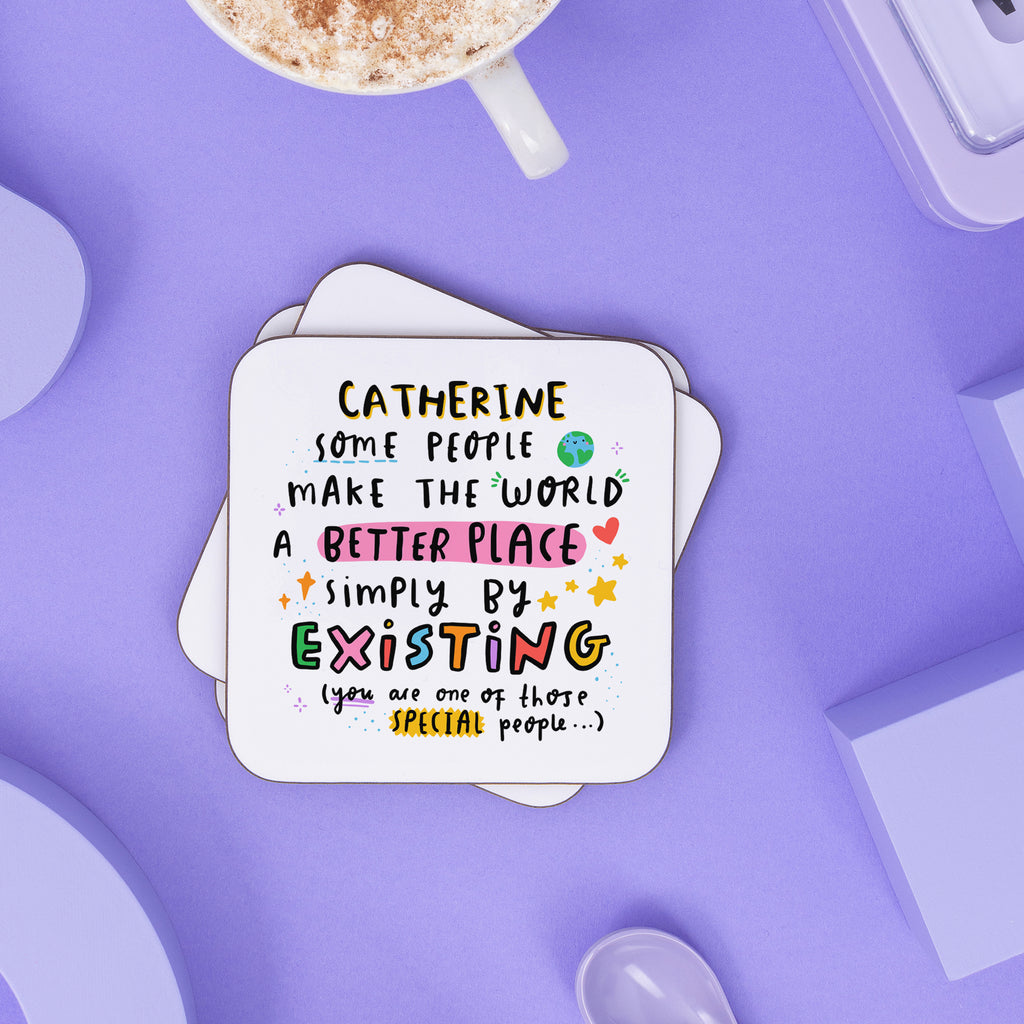 Make The World A Better Place Personalised Name Coaster