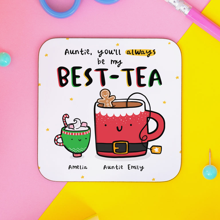 Auntie Best-Tea Personalised Christmas Coaster